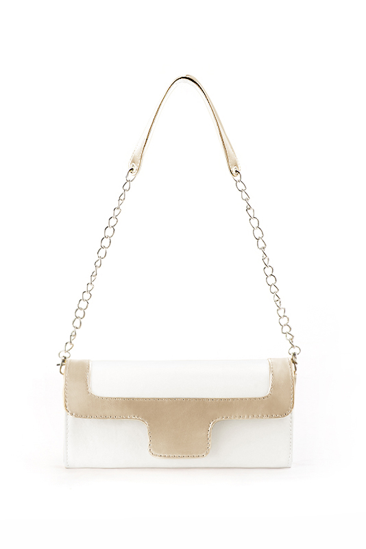Dress clutch for wedding and parties in pure white and gold leather - Top view